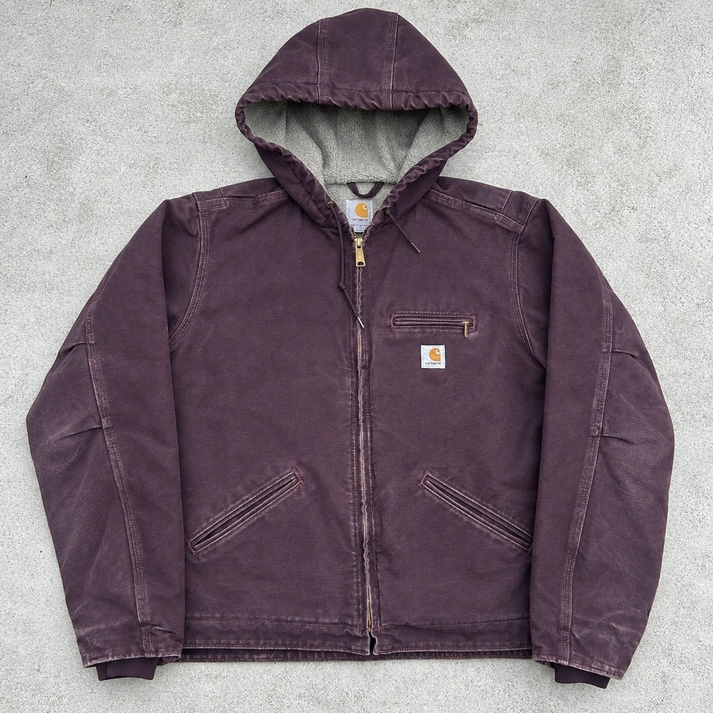 Carhartt Jacket Womens L Purple Faded Sandstone Sherpa Lined Hooded Workwear